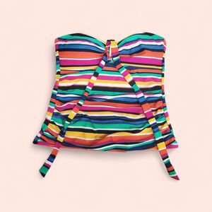 Chaps Womens Tankini Colorful Striped Halter Tie Bandeau Style Swim Top Sz 12